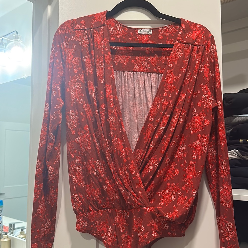 Free People - Red Floral Bodysuit